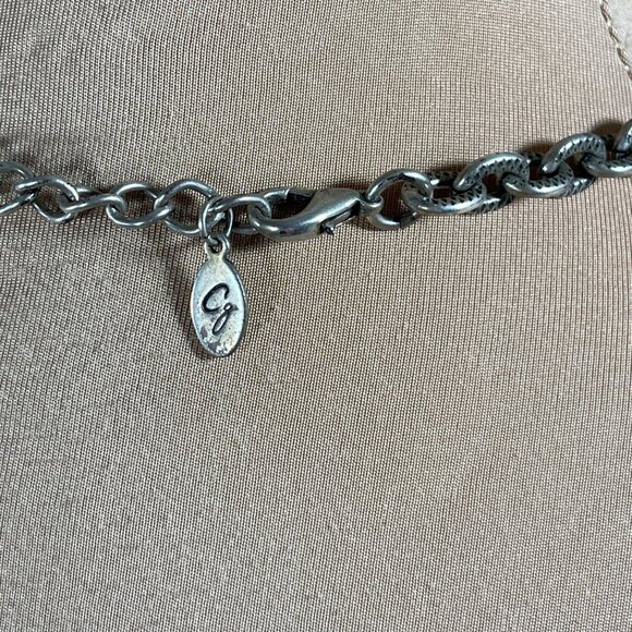 CJ Chunky Silver Tone Necklace Black Beaded Statement Long - Picture 6 of 6